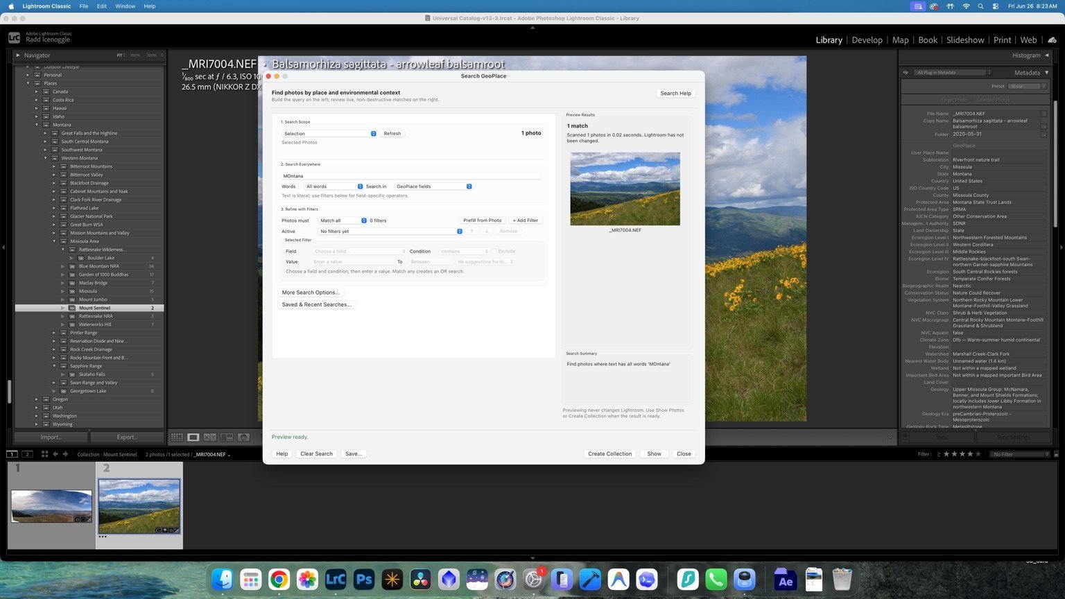 GeoPlace search interface in Lightroom Classic