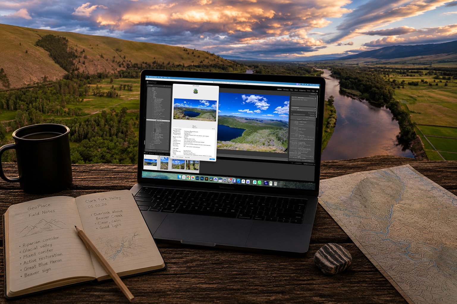 GeoPlace running in Lightroom Classic overlooking a Montana river valley