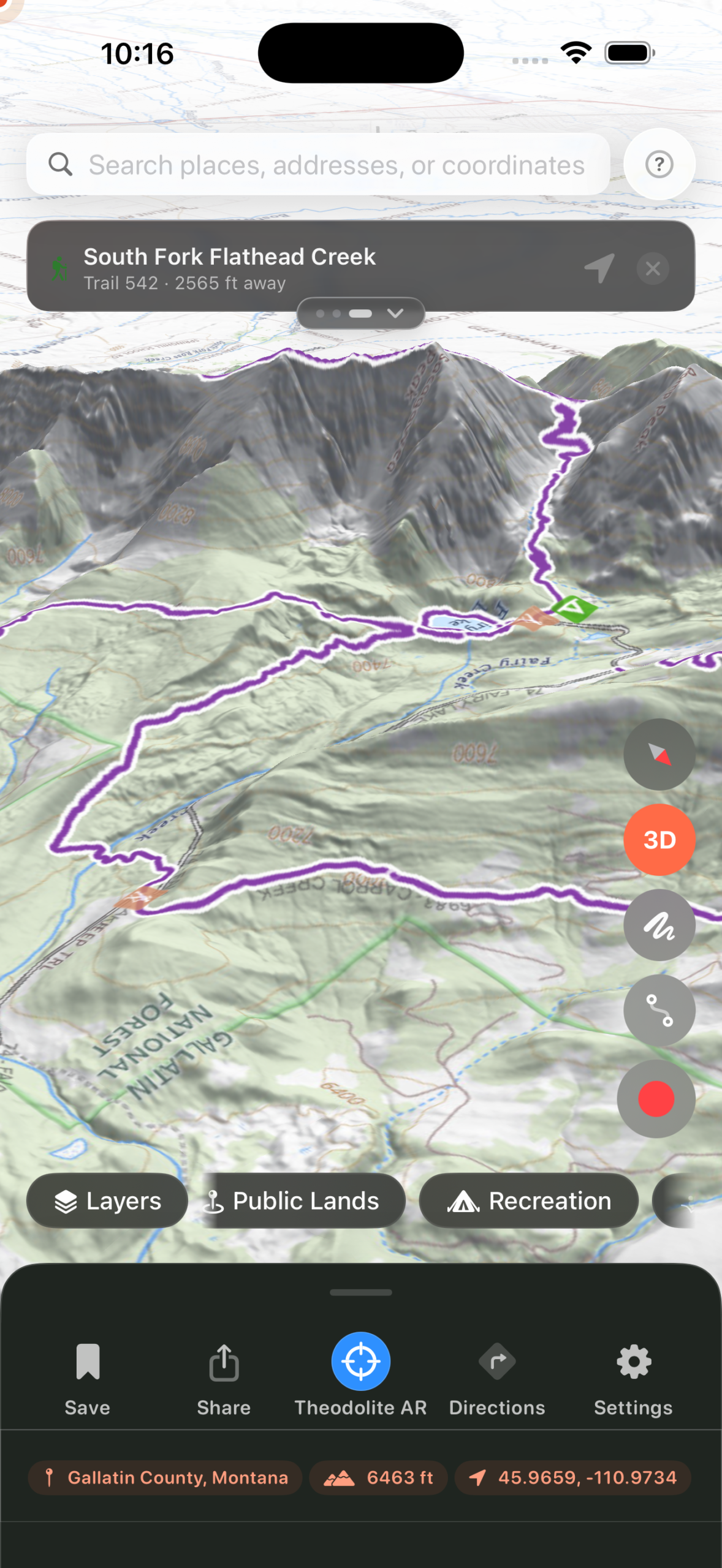 3D + trail — Bridger Mountains